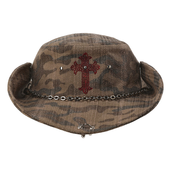 GENZERO Camouflage rhinestone cross rivet fisherman's hat