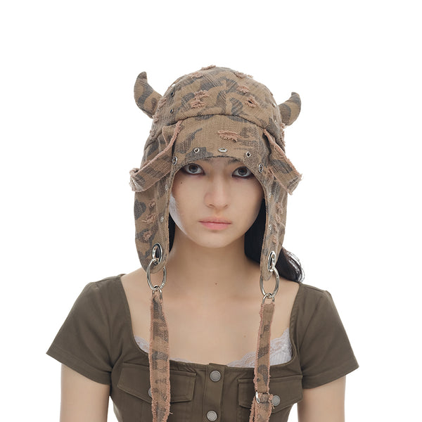 GENZERO Camouflage horn rhinestone cross bag cap