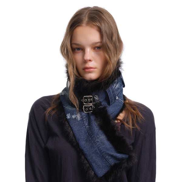 GENZERO Blue rivet plush waistband scarf